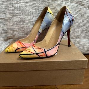 CHRISTIAN LOUBOUTIN Pigalle Pollock 100MM multicolored yellow blue pink  36 6